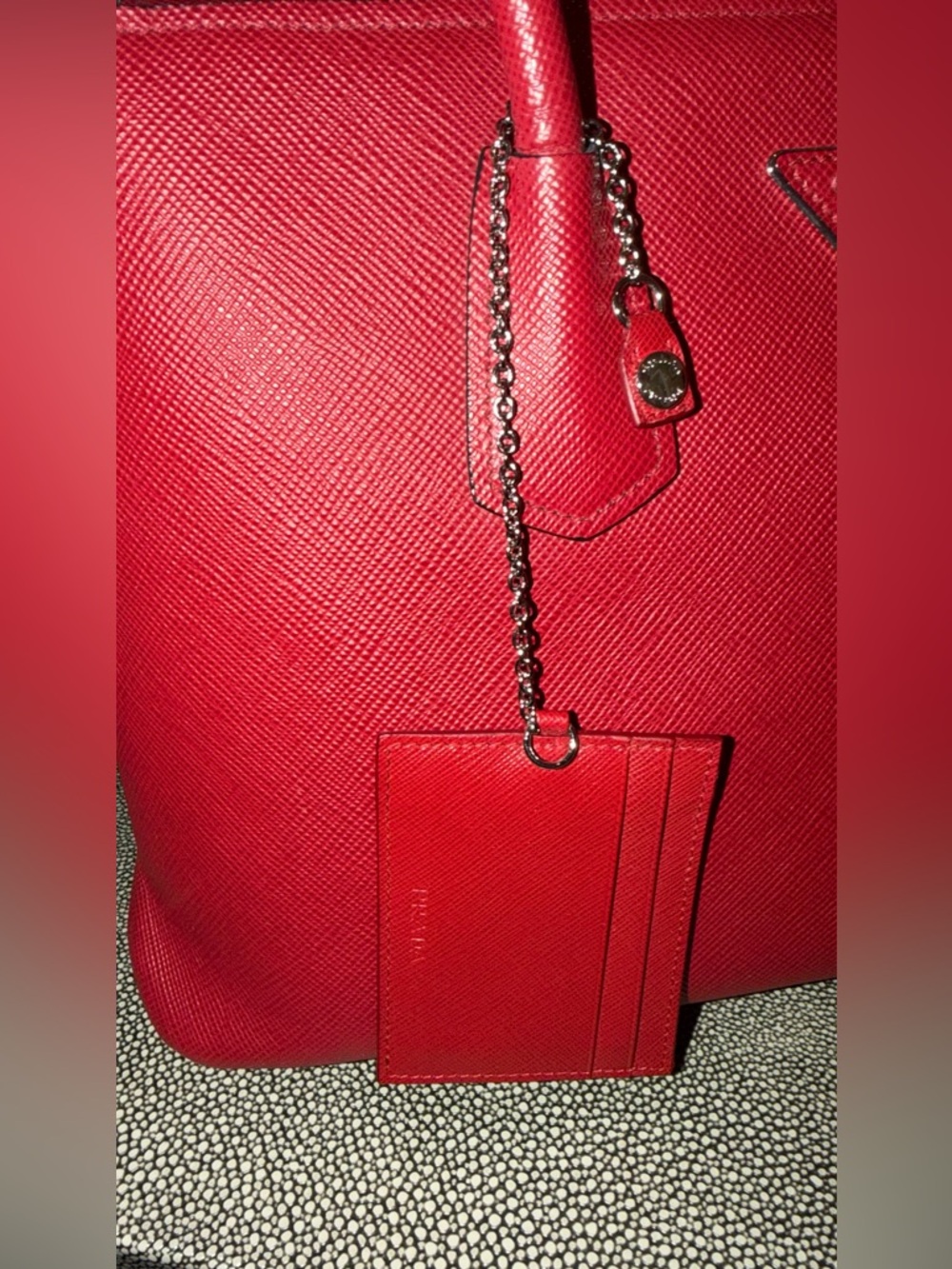 Prada Red Saffiano Leather Tote with Top Handles and Shoulder Strap - Picture 9 of 11